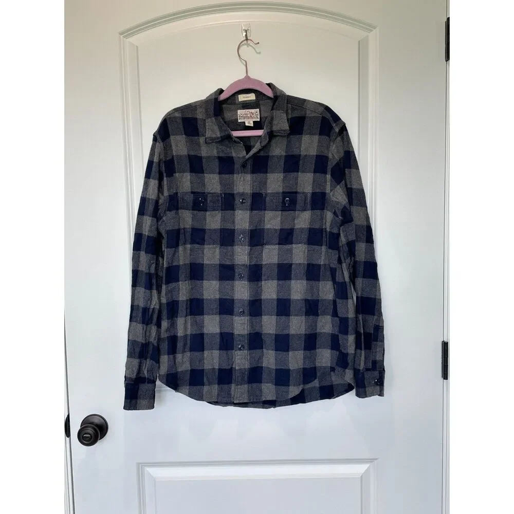 J.Crew Blue and Gray Flannel Button Down Shirt Mens Size Medium